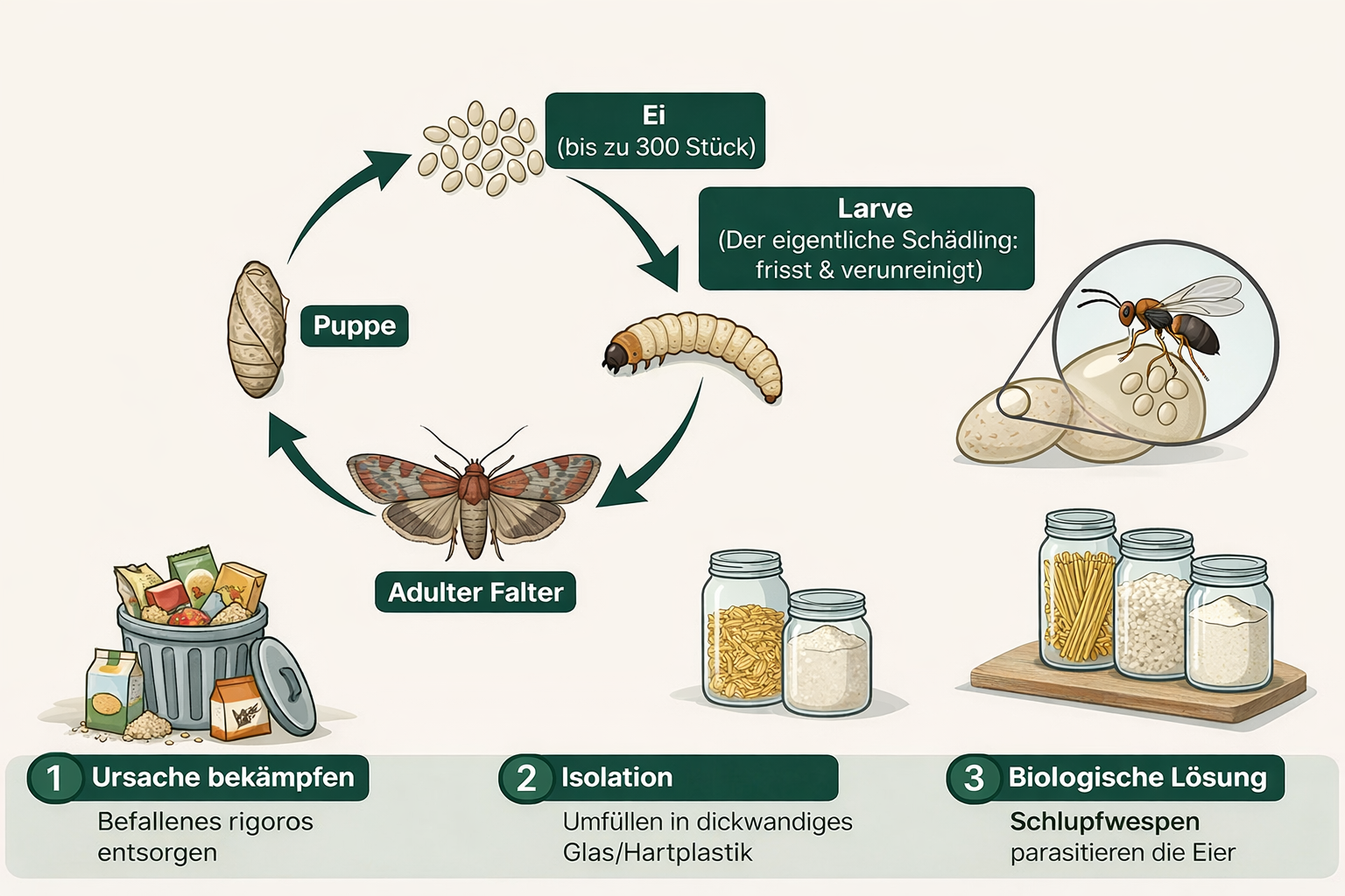 Lebenszyklus Lebensmittelmotten und biologische Lösung